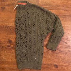 Olive Open Knit 3/4 Sleeve Sweater